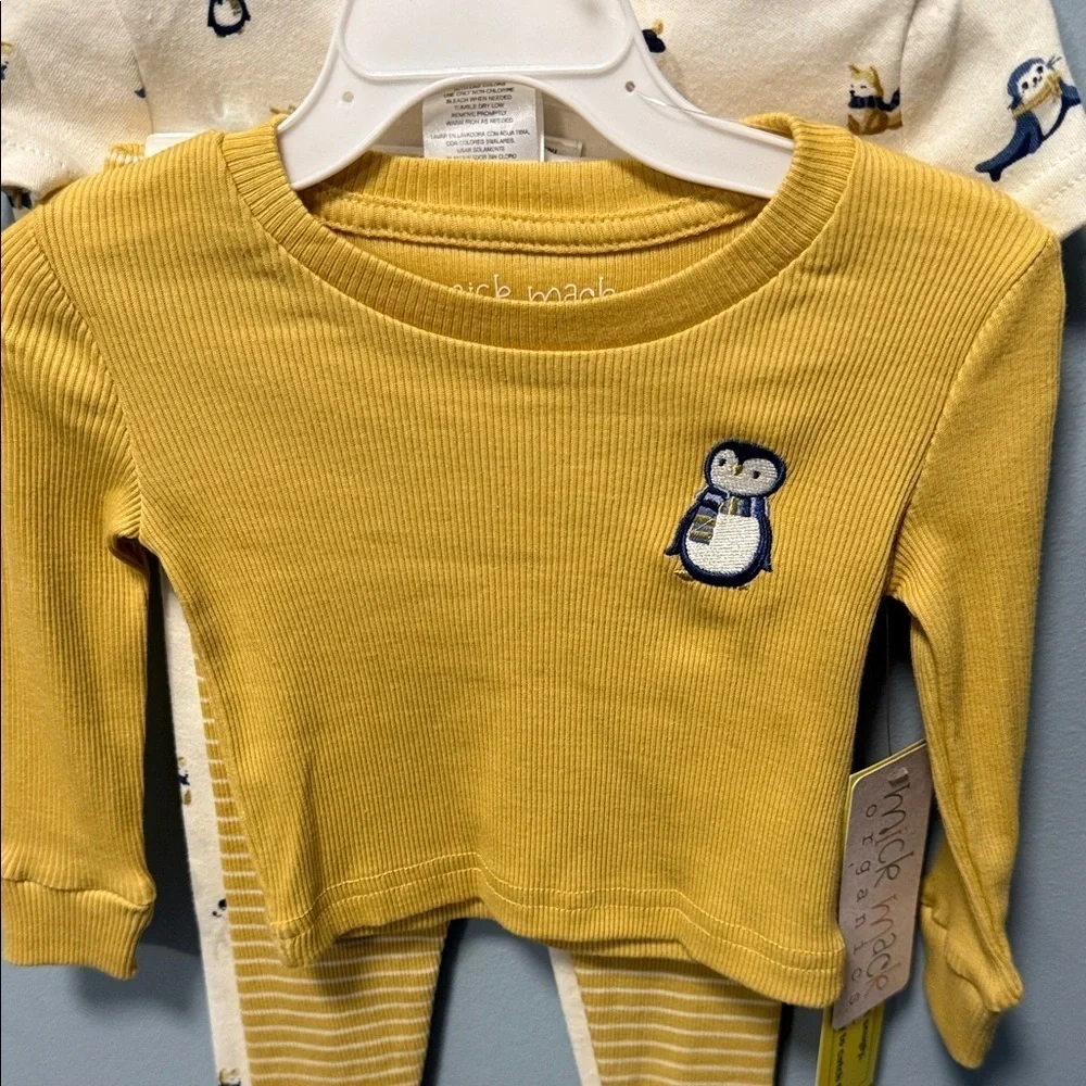 4 pc Yellow and Cream Penguin organics Kids Matching Set